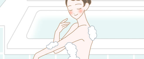 体を洗う女性のイラスト
