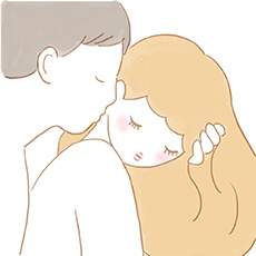 唇や首筋にキスをしながら頭を撫でる