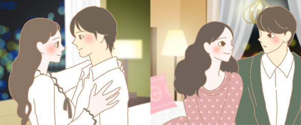 スローセックスの雰囲気づくりをするカップルのイラスト