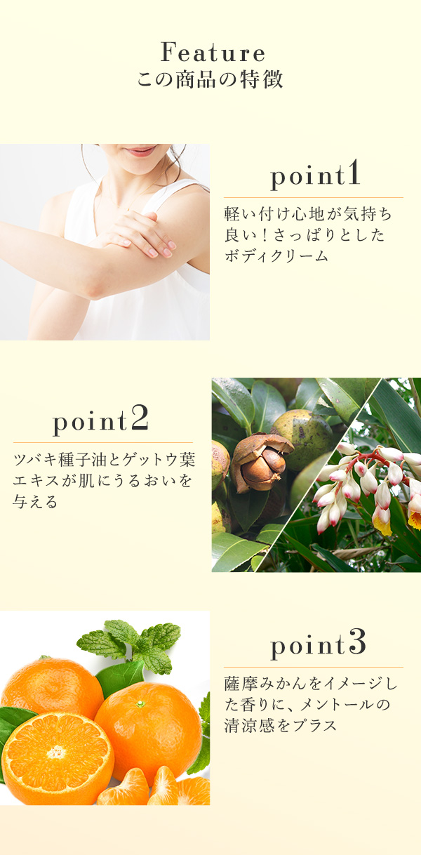 本草絵巻　しろつやびじん　薩摩みかん　ぼでぃくりーむ　この商品の特徴
