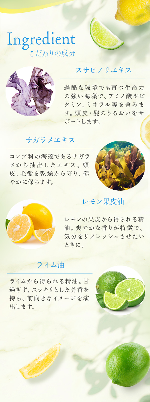 ＬＣ’Ｓジャムウ・スカルプパック　プレミアムミント　レモンライム　こだわりの成分