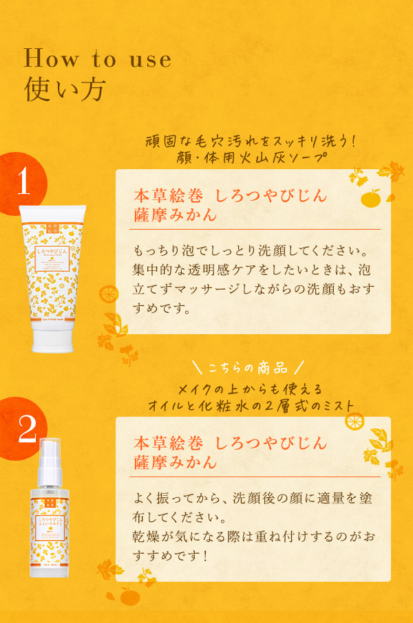 本草絵巻　しろつやびじん　薩摩みかん　ふぇいすみすと　使い方