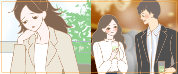 仕事が忙しく疲れている女性とイベントに参加する女性のイラスト