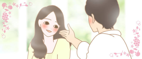 男性に髪を撫でられる女性 イラスト