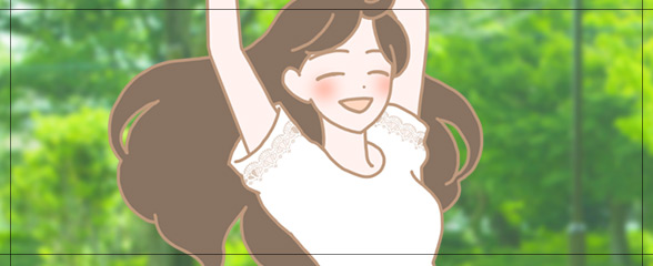 両腕を上げる笑顔の女性イラスト