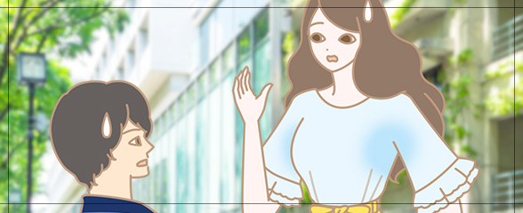 脇汗にびっくりしている男女