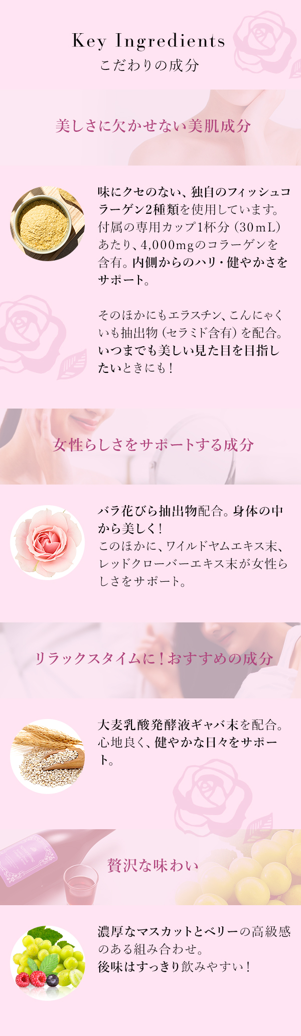 ネムリヒメ ビューティードリンク コラーゲン4000 こだわりの成分