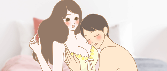 女性の胸に顔をあてる男性のイラスト
