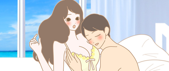 女性の胸に顔をあてる男性のイラスト