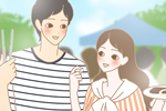 92%の男性が興奮!春の出会いのために知っておきたい誘い方 一緒にBBQしている男女イラスト