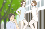 モテるファッションを研究する女性のイラスト